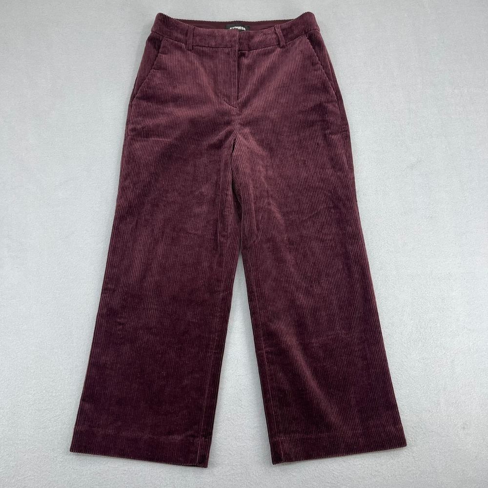 Express Womens Cropped Straight High Rise Corduroy Pants Burgundy Size‎ 2S/2C